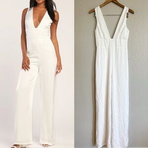 LIKE NEW Ultimate Allure Ivory Satin Wide-Leg Jumpsuit